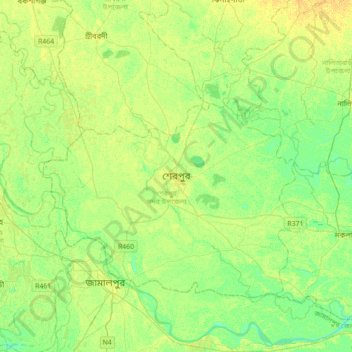 Mappa topografica Sherpur, altitudine, rilievo