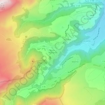 Mappa topografica Monneaux, altitudine, rilievo