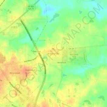 Mappa topografica Brians Chase, altitudine, rilievo