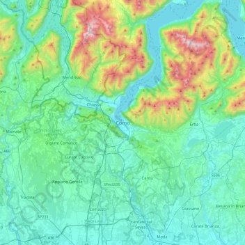 Mappa topografica Como, altitudine, rilievo