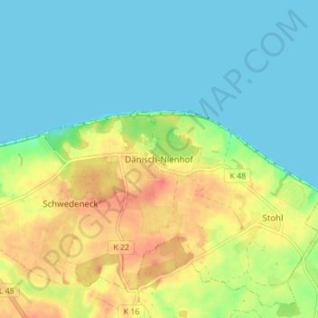 Mappa topografica Dänisch-Nienhof, altitudine, rilievo
