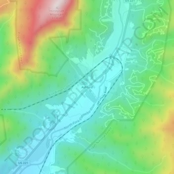 Mappa topografica Ashford, altitudine, rilievo