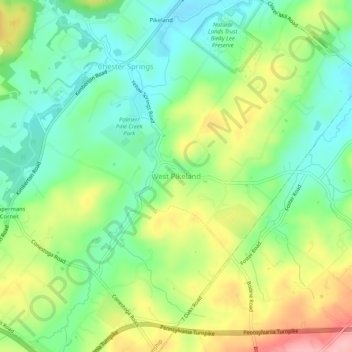 Mappa topografica West Pikeland, altitudine, rilievo