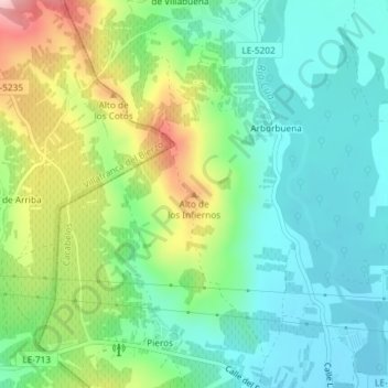 Mappa topografica Alto de los Infiernos, altitudine, rilievo