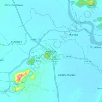 Mappa topografica Hinjilicut, altitudine, rilievo