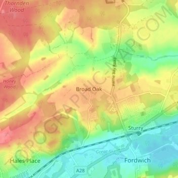 Mappa topografica Broad Oak, altitudine, rilievo