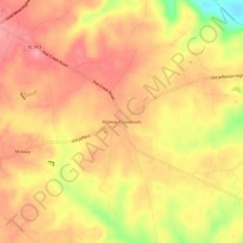 Mappa topografica Midway Crossroads, altitudine, rilievo