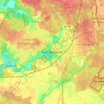 Mappa topografica Rambouillet, altitudine, rilievo