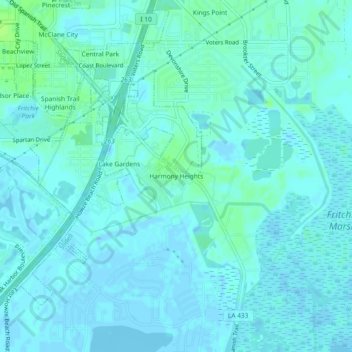 Mappa topografica Harmony Heights, altitudine, rilievo