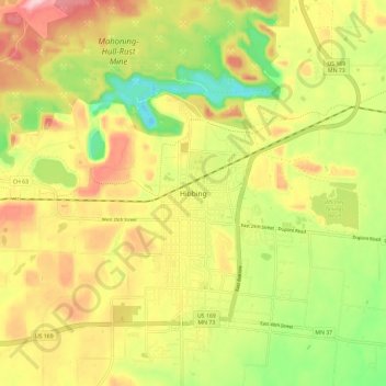 Mappa topografica Hibbing, altitudine, rilievo