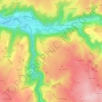 Mappa topografica Les Vincents, altitudine, rilievo