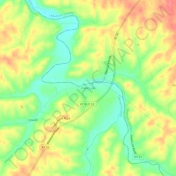 Mappa topografica Paint Lick, altitudine, rilievo