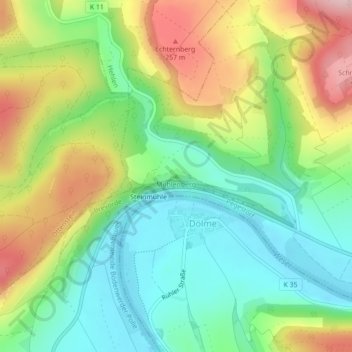 Mappa topografica Mühlenberg, altitudine, rilievo