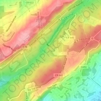 Mappa topografica Watchung Reservation, altitudine, rilievo
