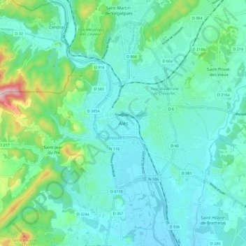 Mappa topografica Alès, altitudine, rilievo