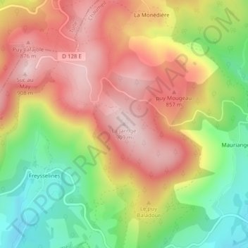 Mappa topografica La Jarrige, altitudine, rilievo