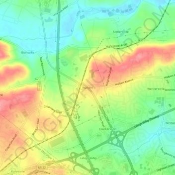 Mappa topografica Walbert, altitudine, rilievo