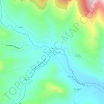 Mappa topografica Truchas / Trueitas, altitudine, rilievo