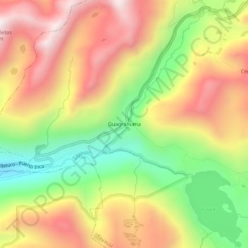 Mappa topografica Guagrahuma, altitudine, rilievo