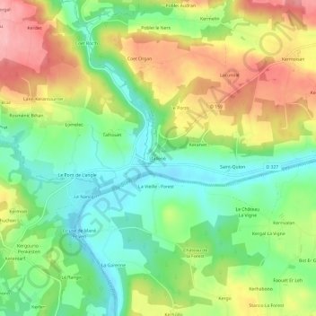 Mappa topografica Tallené, altitudine, rilievo