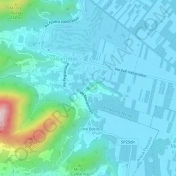 Mappa topografica Monte Ragno, altitudine, rilievo
