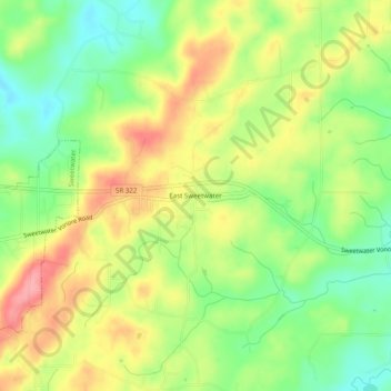 Mappa topografica East Sweetwater, altitudine, rilievo
