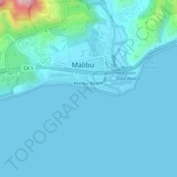 Mappa topografica Malibu Beach, altitudine, rilievo