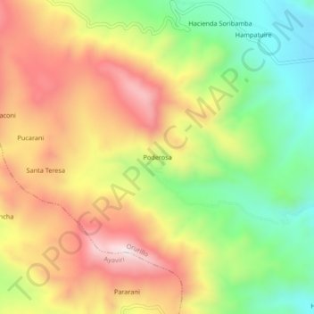 Mappa topografica Poderosa, altitudine, rilievo