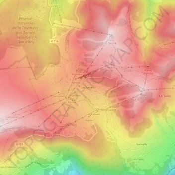 Mappa topografica Les Saisies, altitudine, rilievo