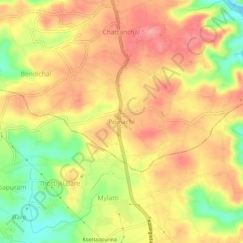 Mappa topografica Poinachi, altitudine, rilievo