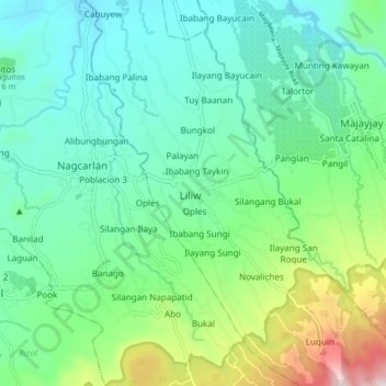 Mappa topografica Liliw, altitudine, rilievo