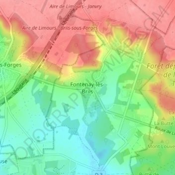 Mappa topografica Fontenay-lès-Briis, altitudine, rilievo