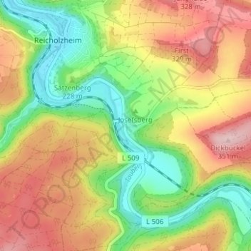Mappa topografica Bronnbach, altitudine, rilievo