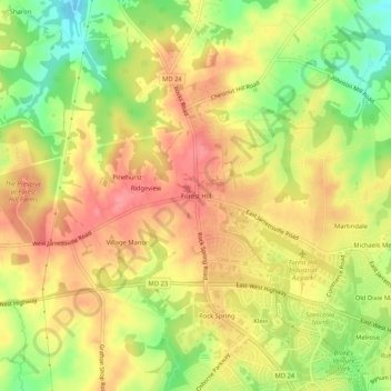 Mappa topografica Forest Hill, altitudine, rilievo