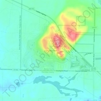 Mappa topografica Crystal Mountain, altitudine, rilievo