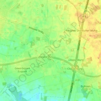 Mappa topografica Drantum, altitudine, rilievo