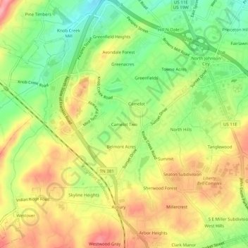 Mappa topografica Camelot Two, altitudine, rilievo