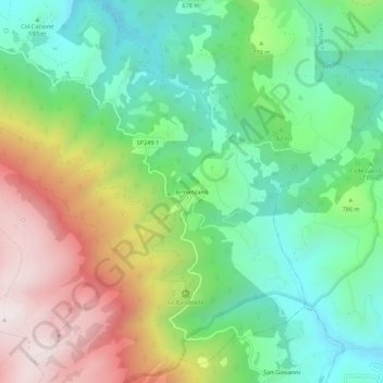 Mappa topografica Armenzano, altitudine, rilievo