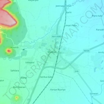 Mappa topografica Maihar, altitudine, rilievo