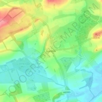 Mappa topografica Gordon, altitudine, rilievo