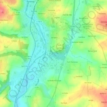 Mappa topografica Kergoustard, altitudine, rilievo