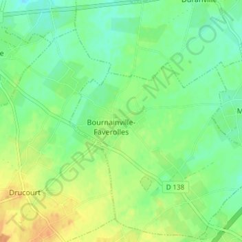 Mappa topografica Bournainville, altitudine, rilievo