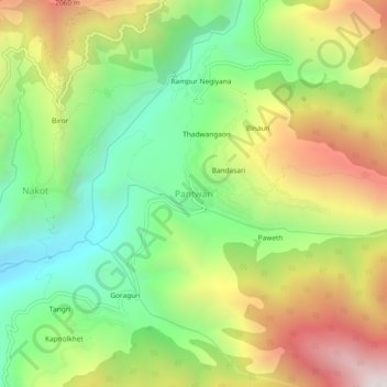 Mappa topografica Pantwari, altitudine, rilievo