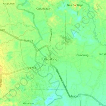 Mappa topografica Kapalong, altitudine, rilievo