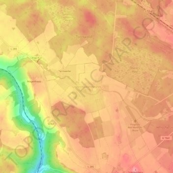 Mappa topografica Untermöllenbronn, altitudine, rilievo