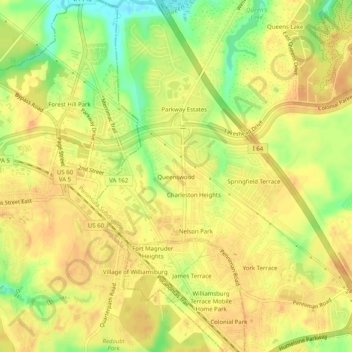 Mappa topografica Queenswood, altitudine, rilievo