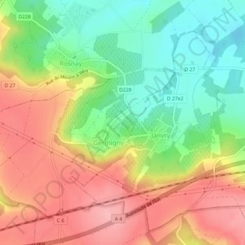 Mappa topografica Bruit, altitudine, rilievo