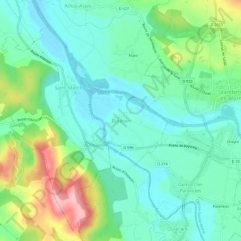 Mappa topografica Bideren, altitudine, rilievo