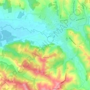 Mappa topografica Coustères, altitudine, rilievo