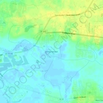 Mappa topografica Ashley Retreat, altitudine, rilievo